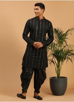 Men's Black Viscose Kurta and Dhoti Set