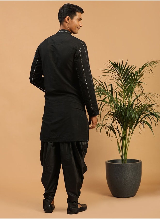 PRASHA - Men's Black Viscose Kurta and Dhoti Set - Image 1