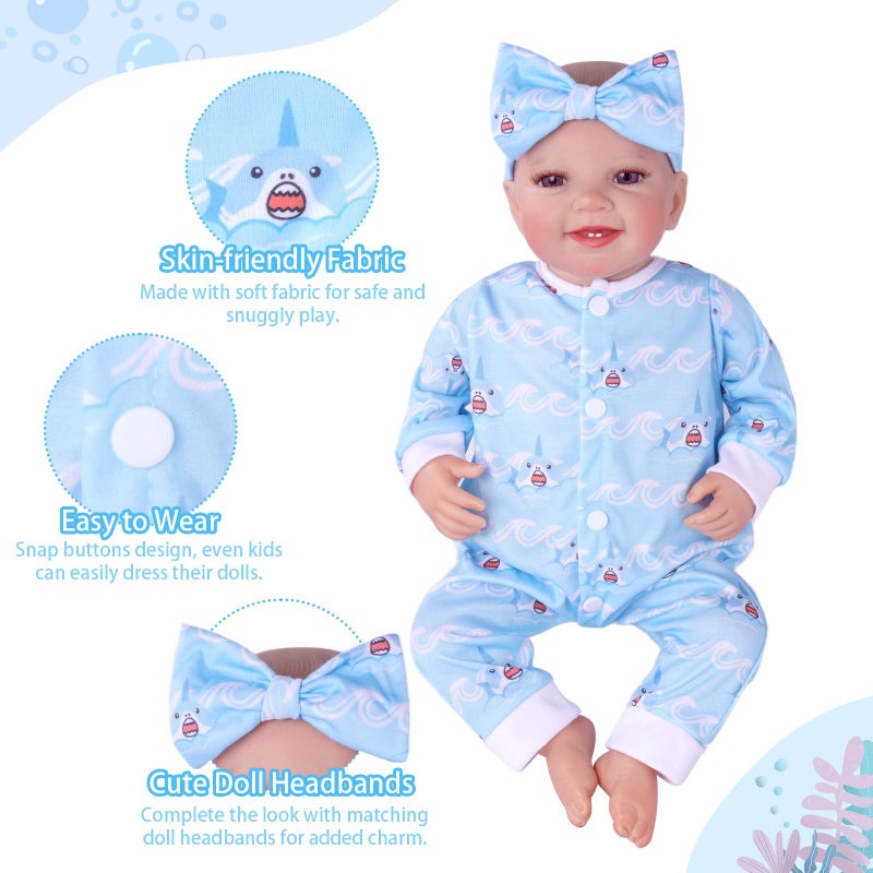 BABESIDE 5 Sets of Reborn Baby Doll Clothes with Doll Headband for 17-22 Inch Dolls, Realistic Baby Doll Clothes and Accessories Set with Various Cute Patterns for Real Life Baby Dolls - Image 3