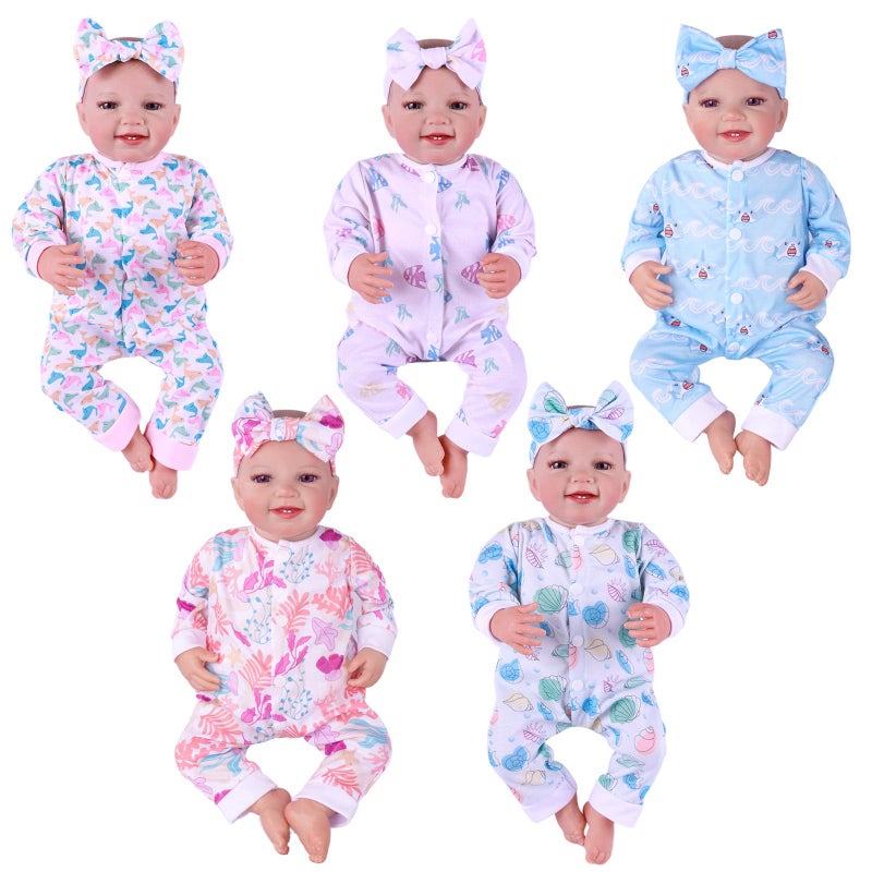 BABESIDE 5 Sets of Reborn Baby Doll Clothes with Doll Headband for 17-22 Inch Dolls, Realistic Baby Doll Clothes and Accessories Set with Various Cute Patterns for Real Life Baby Dolls - Image 1
