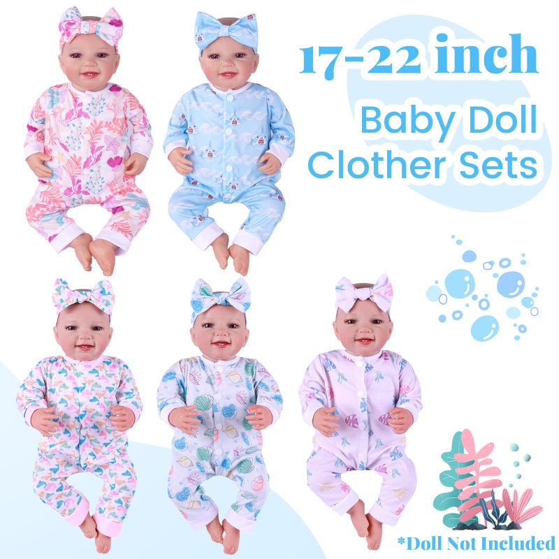 BABESIDE 5 Sets of Reborn Baby Doll Clothes with Doll Headband for 17-22 Inch Dolls, Realistic Baby Doll Clothes and Accessories Set with Various Cute Patterns for Real Life Baby Dolls - Image 2