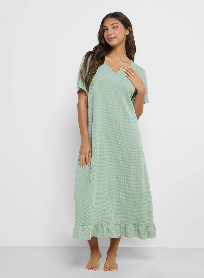 جينجر Ribbed Sleep Shirt With Frill Hem