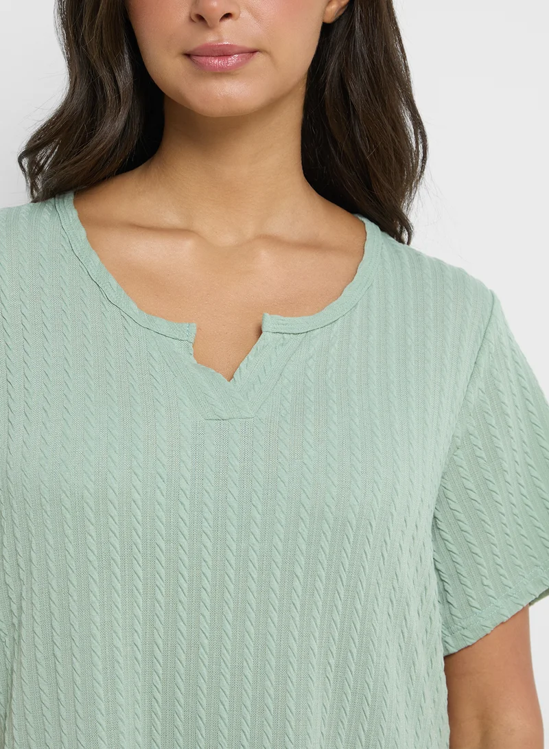 جينجر Ribbed Sleep Shirt With Frill Hem