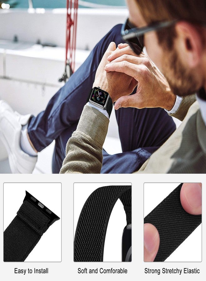 ENJINER Stretchy Nylon Solo Loop Bands Compatible with Apple Watch 38mm 40mm 41mm 42mm 44mm 45mm 49mm Ultra iWatch Series 8 7 6 SE 5 4 3 2 1 Strap, Sport Elastic Braided Women Men, 38/40/41mm M Black - Image 3