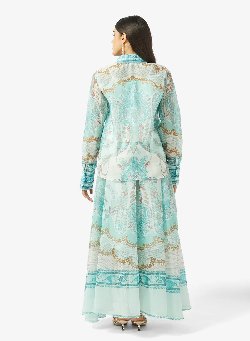 Khizana Abstract Print Top & Skirt Set
