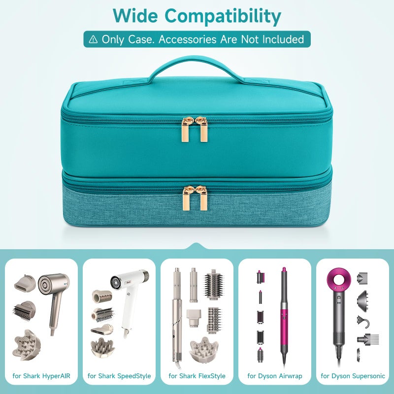 Adworte Travel Hair Dryer Case for Shark Flexstyle, Double-Layer Carrying Case for Shark Flex Style Blow Dryer, Portable Hair Tools Storage Organizer Bag for Shark Beauty Hairdryer Attchments (Teal Green) - Image 5