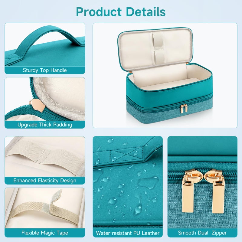 Adworte Travel Hair Dryer Case for Shark Flexstyle, Double-Layer Carrying Case for Shark Flex Style Blow Dryer, Portable Hair Tools Storage Organizer Bag for Shark Beauty Hairdryer Attchments (Teal Green) - Image 4
