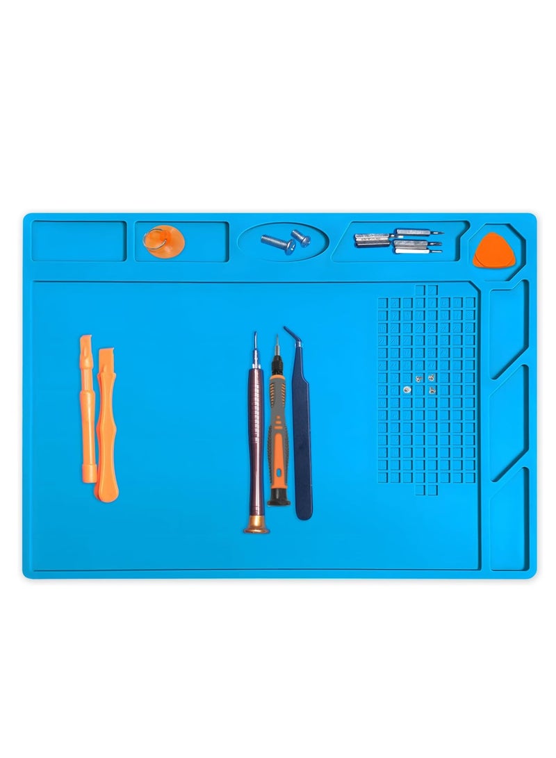 Rubik Soldering Mat 32.5x23cm, Silicone Heat Resistant Work Station Desk Pad for BGA Soldering Iron Workbench Cell Phone Laptop Repair (Blue, TE-502) - Image 1
