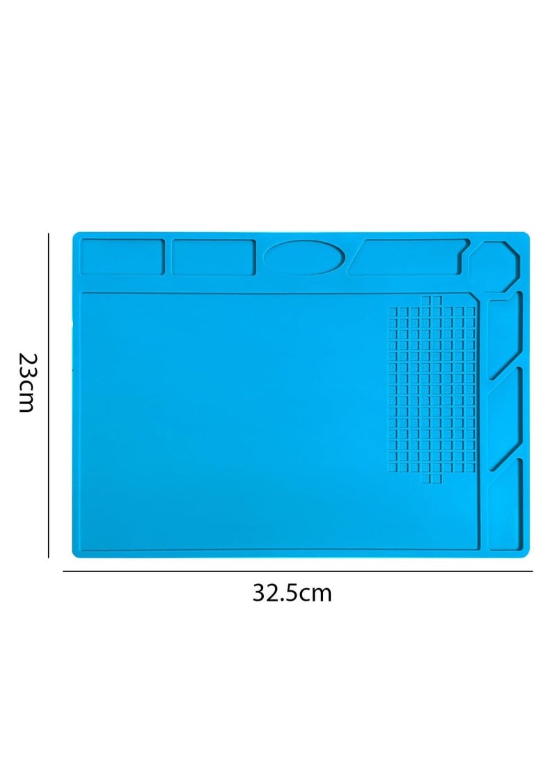 Rubik Soldering Mat 32.5x23cm, Silicone Heat Resistant Work Station Desk Pad for BGA Soldering Iron Workbench Cell Phone Laptop Repair (Blue, TE-502) - Image 2