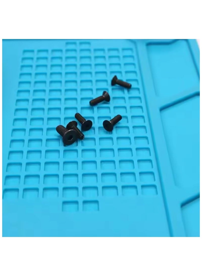 Rubik Soldering Mat 32.5x23cm, Silicone Heat Resistant Work Station Desk Pad for BGA Soldering Iron Workbench Cell Phone Laptop Repair (Blue, TE-502) - Image 3