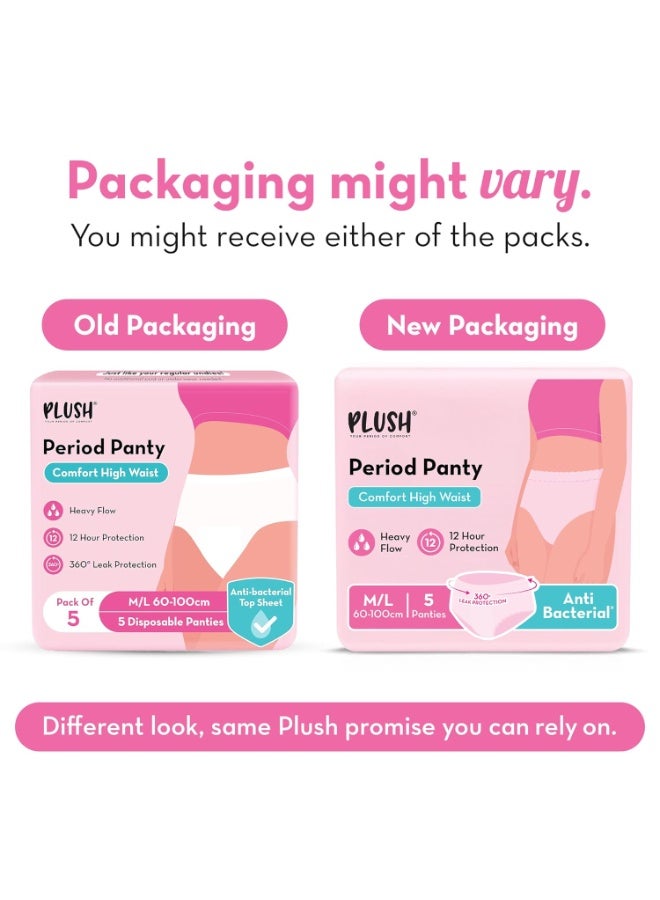 Plush Comfort High Waist Disposable Period Panty for Girls Heavy Flow - 5 Pcs M/L (60-100cm) | Anti-Bacterial | Non-Bulky, Panty like Fit | 12-Hour Protection | 360° Coverage 100% Rash-Free Period Panties | Ideal for Overnight Use - Image 5