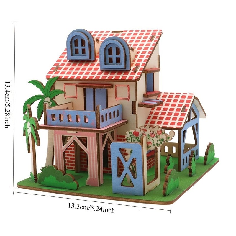 3D Wooden Puzzle House Building Kit Creative DIY Craft Model 3pcs - Image 2