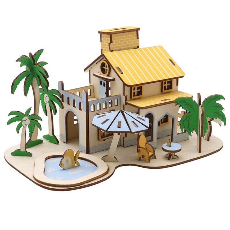 3D Wooden Puzzle House Building Kit Creative DIY Craft Model 3pcs - Image 5