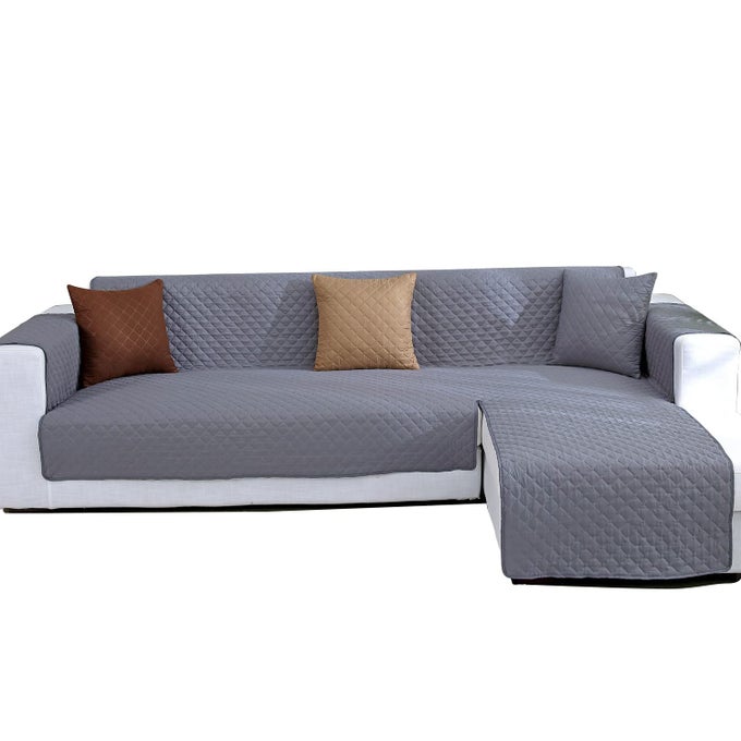 DOUBLE SIDE L SHAPE COUCH COVER SECTIONAL SOFA COVERS SET CHAISE COUCH COVER SLIP COVERS FOR SOFAS COUCHES SECTIONAL FURNITURE PROTECTOR COVER MEDIUMGREY