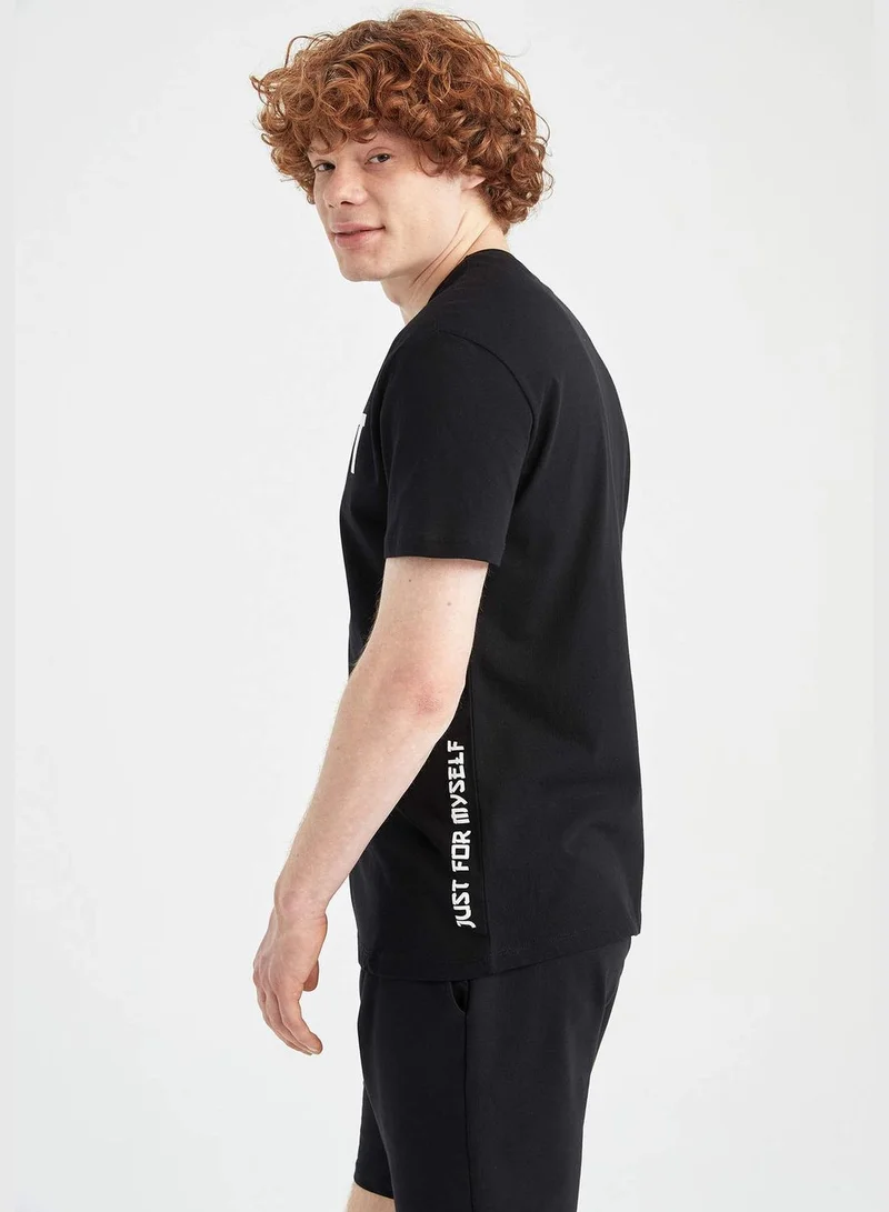 DeFacto Regular Fit Crew Neck Short Sleeve Slogan Print T-Shirt