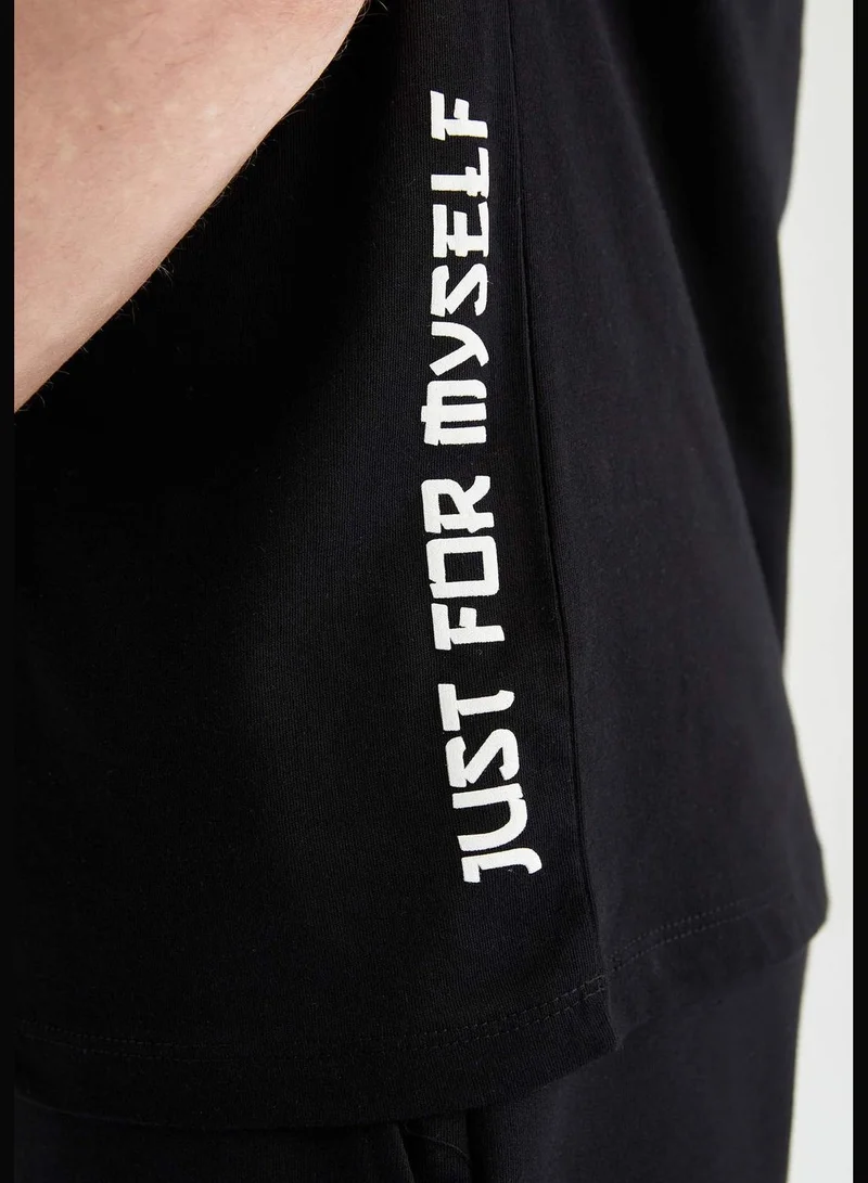DeFacto Regular Fit Crew Neck Short Sleeve Slogan Print T-Shirt