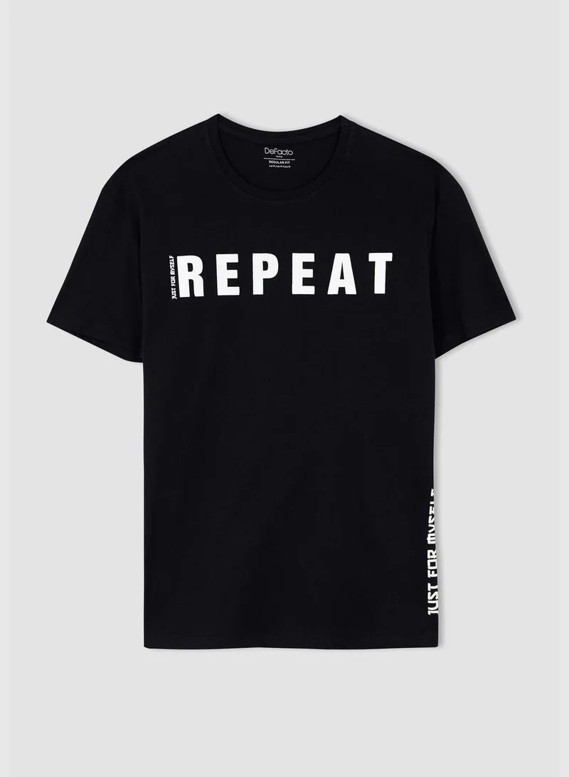 DeFacto Regular Fit Crew Neck Short Sleeve Slogan Print T-Shirt