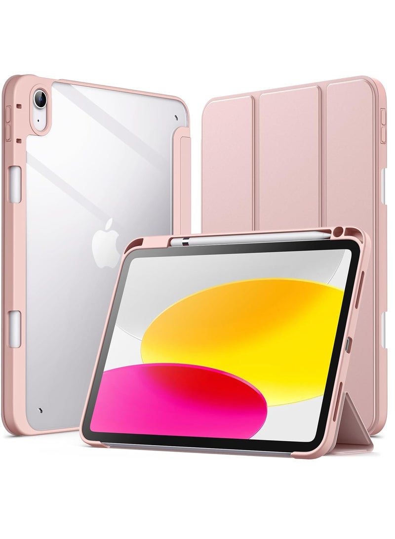 Jetech حافظة لجهاز ايباد 10 10.9 انش موديل 2022 الجيل العاشر مع حامل قلم شفاف خلفي شفاف مع حامل رفيع وغطاء لوحي مقاوم للصدمات مع خاصية الاستيقاظ التلقائي والنوم باللون الذهبي الوردي - Image 1