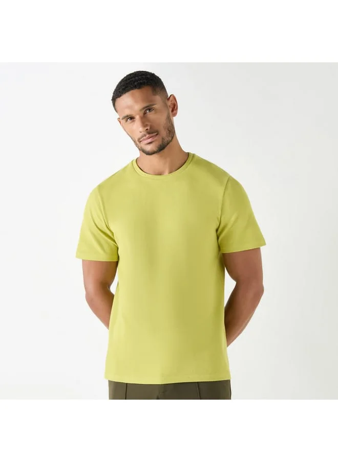 Iconic Iconic Textured Crew Neck T-Shirt with Short Sleeves