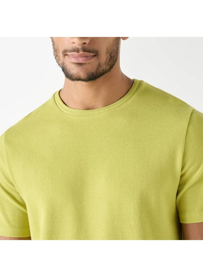 Iconic Iconic Textured Crew Neck T-Shirt with Short Sleeves