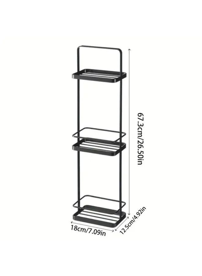 Black Bathroom Corner Shelf 3 Tier Waterproof Iron Storage Rack Easy Assembly - Image 1