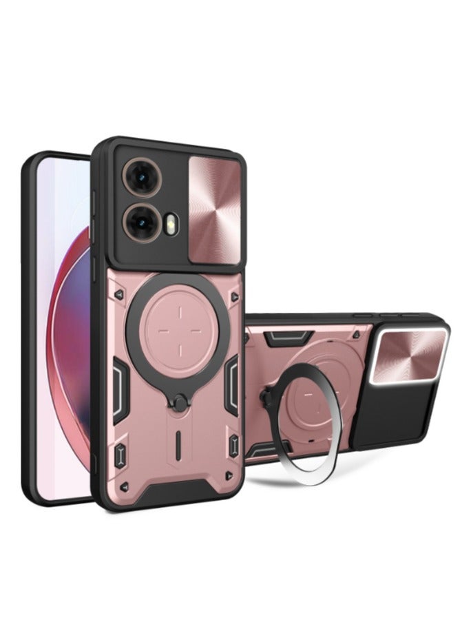 for Motorola Edge 50 Fusion Case, Slide Camera Lens Cover, Magnetic Ring Holder Kickstand Protective Phone Case for Motorola Edge 50 Fusion, Rose Gold - Image 1