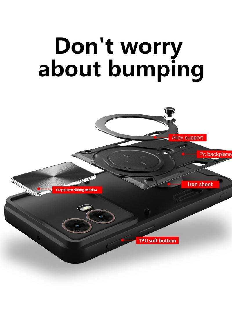 for Motorola Edge 50 Fusion Case, Slide Camera Lens Cover, Magnetic Ring Holder Kickstand Protective Phone Case for Motorola Edge 50 Fusion, Rose Gold - Image 3