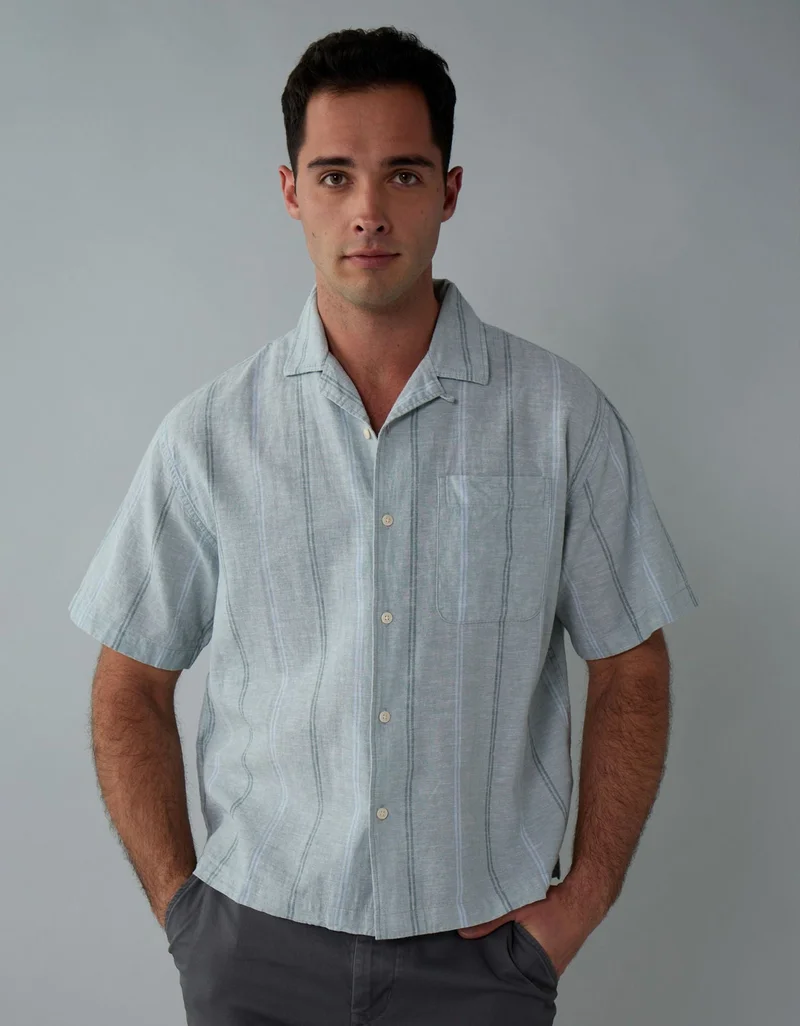 AE Poolside Linen-Blend Button-Up Shirt