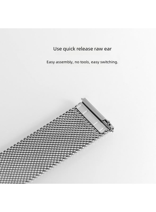 Quick Release Adjustable Milanese Stainless Steel Mesh Watch Band 0.6mm Thickness 12-24mm Width Large Quantity In Stock-Color:Silver 0.6 Wire Thickness: 1.8mm-Specifications:22mm