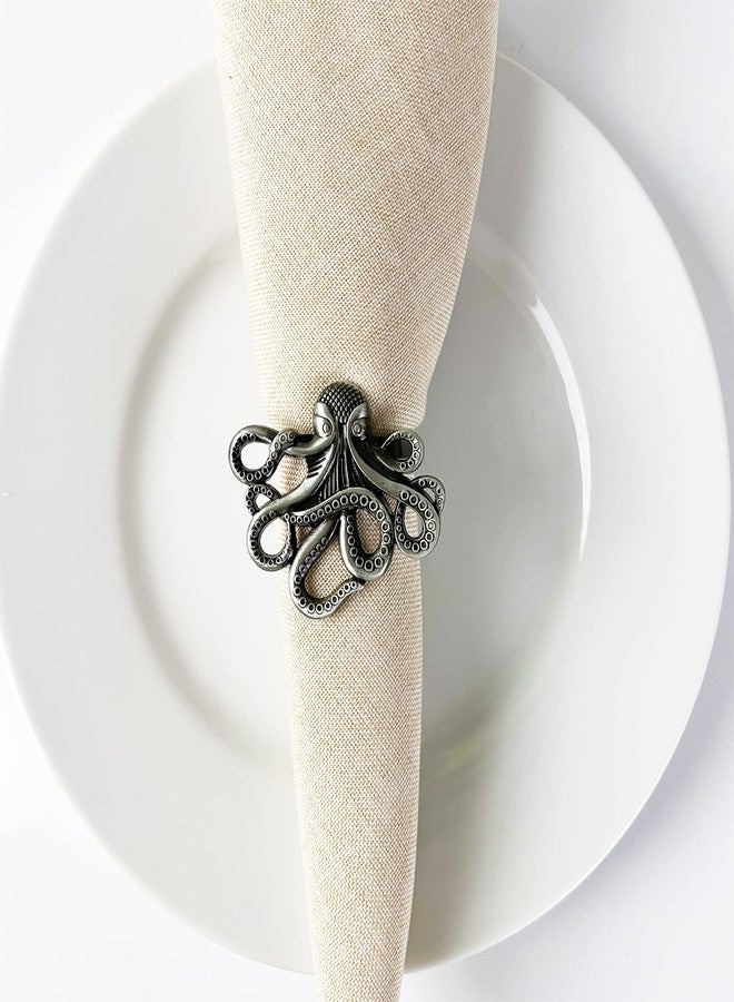 Fennco Styles Coastal Octopus Metal Napkin Rings, Set of 4 - Pewter Nautical Napkin Holders for Home Décor, Dining Table, Banquets, Family Gathering and Special Occasions - Image 2