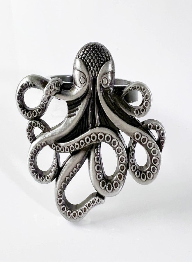 Fennco Styles Coastal Octopus Metal Napkin Rings, Set of 4 - Pewter Nautical Napkin Holders for Home Décor, Dining Table, Banquets, Family Gathering and Special Occasions - Image 3