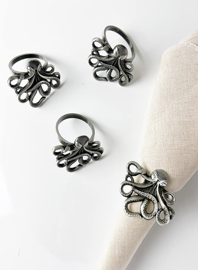 Fennco Styles Coastal Octopus Metal Napkin Rings, Set of 4 - Pewter Nautical Napkin Holders for Home Décor, Dining Table, Banquets, Family Gathering and Special Occasions - Image 5