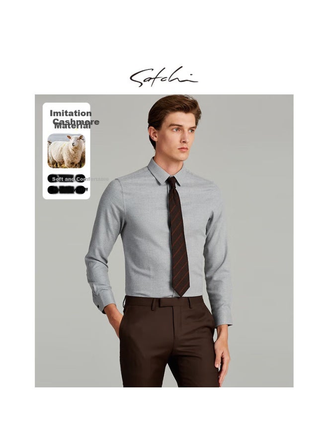 Satchi Satchi Men's Flannel Thermal Warm Business Casual Long Sleeve Shirt Men's Dress Shirt Men Medium Gray 41/175 - Image 2