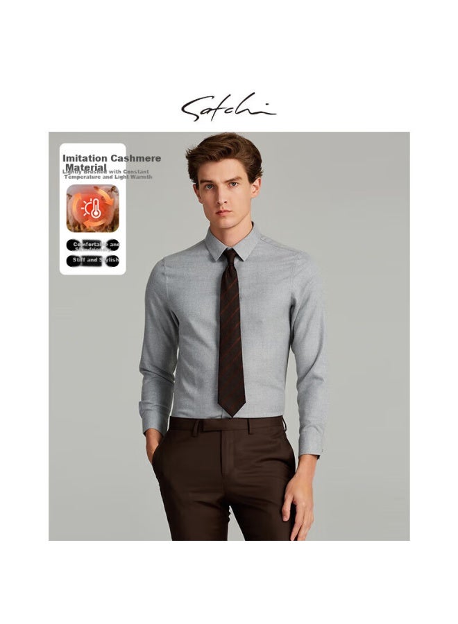 Satchi Satchi Men's Flannel Thermal Warm Business Casual Long Sleeve Shirt Men's Dress Shirt Men Medium Gray 41/175 - Image 1