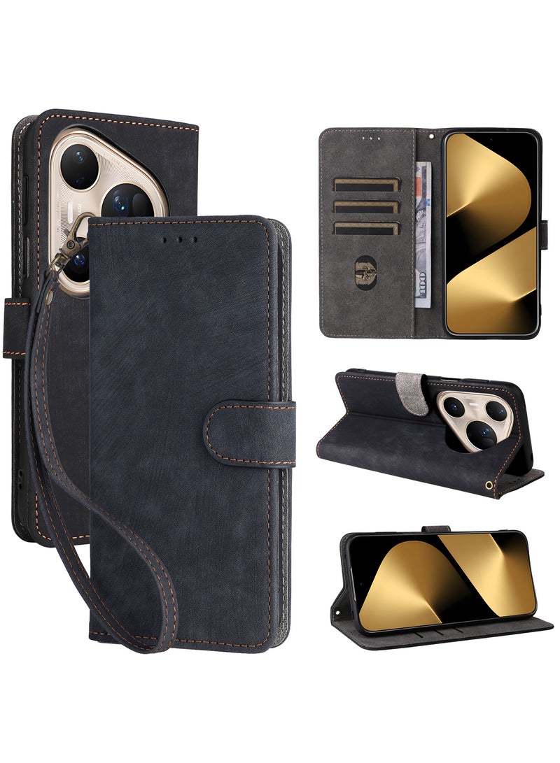 For Huawei Pura 80 Ultra Flip Cover with Detachable lanyard, PU Leather Full Body Protection Shockproof Flip Mobile Phone Case, RFID Anti-theft Brush Folio Wallet Case - Image 1