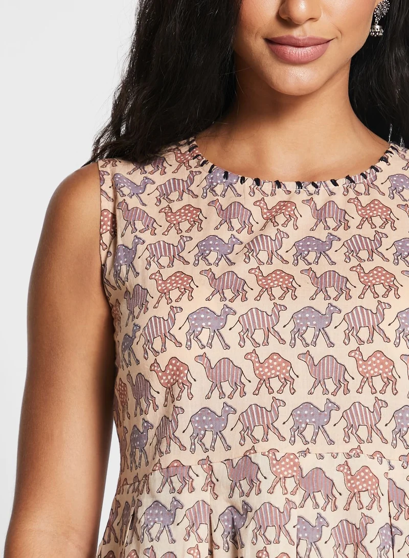 kolaba Sleeveless Top With Camel Print