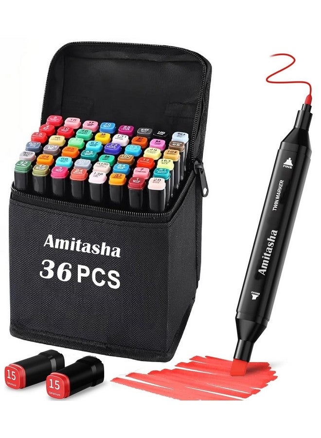 Amitasha 36 Colors Art Markers Dual Sided Chisel Tip Pen For Kids Adult for Wood, Canvas, Stone, Rock Painting, Glass, Ceramic Surfaces, DIY Crafts Making Creative Art Supplies - Image 1