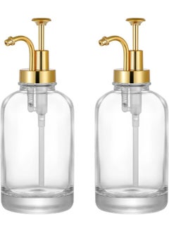 FUFU FUFU Coffee Syrup Dispenser for Coffee Bar, Coffee Pump Dispenser, Glass Syrup Bottle w. Pump, 16 oz 500 ml, Set of 2, (Gold)  - Image 1