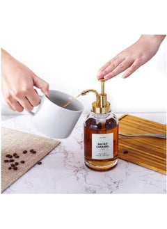 FUFU FUFU Coffee Syrup Dispenser for Coffee Bar, Coffee Pump Dispenser, Glass Syrup Bottle w. Pump, 16 oz 500 ml, Set of 2, (Gold)  - Image 3