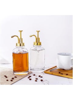 FUFU FUFU Coffee Syrup Dispenser for Coffee Bar, Coffee Pump Dispenser, Glass Syrup Bottle w. Pump, 16 oz 500 ml, Set of 2, (Gold)  - Image 4