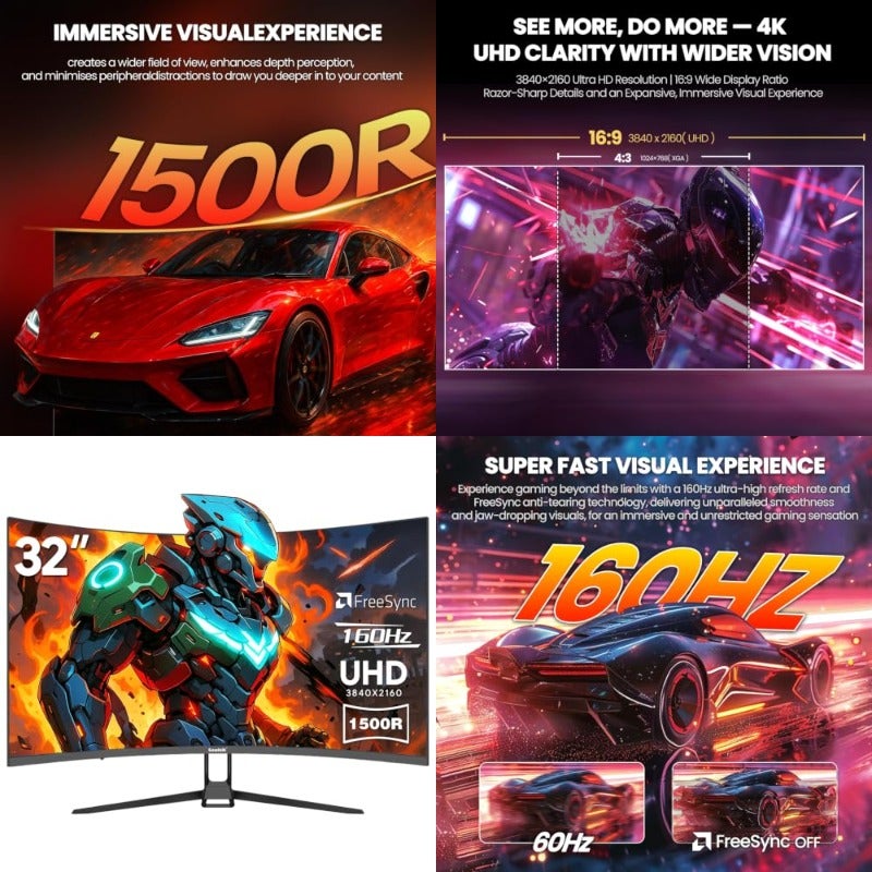 جاوفولك Gawfolk 4k Gaming Monitor Curved 1500r 32 inch