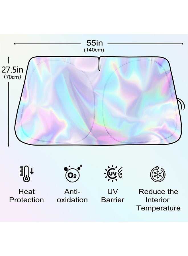 Generic Iridescent Sun Shade for Car Windshield, Foldable Universal Car Windshield Upgrade Sunshade Enhanced UV Rays Reflective Sun Visor Shade Keeps Vehicle Cool (140x70cm)  - Image 2