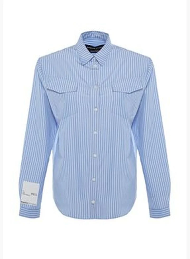 trendyol X Sagaza Studio White-Blue Shirt with Pocket Detail TPRAW23GO00022