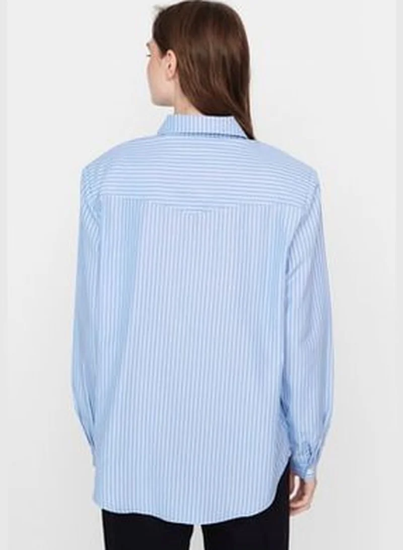 trendyol X Sagaza Studio White-Blue Shirt with Pocket Detail TPRAW23GO00022