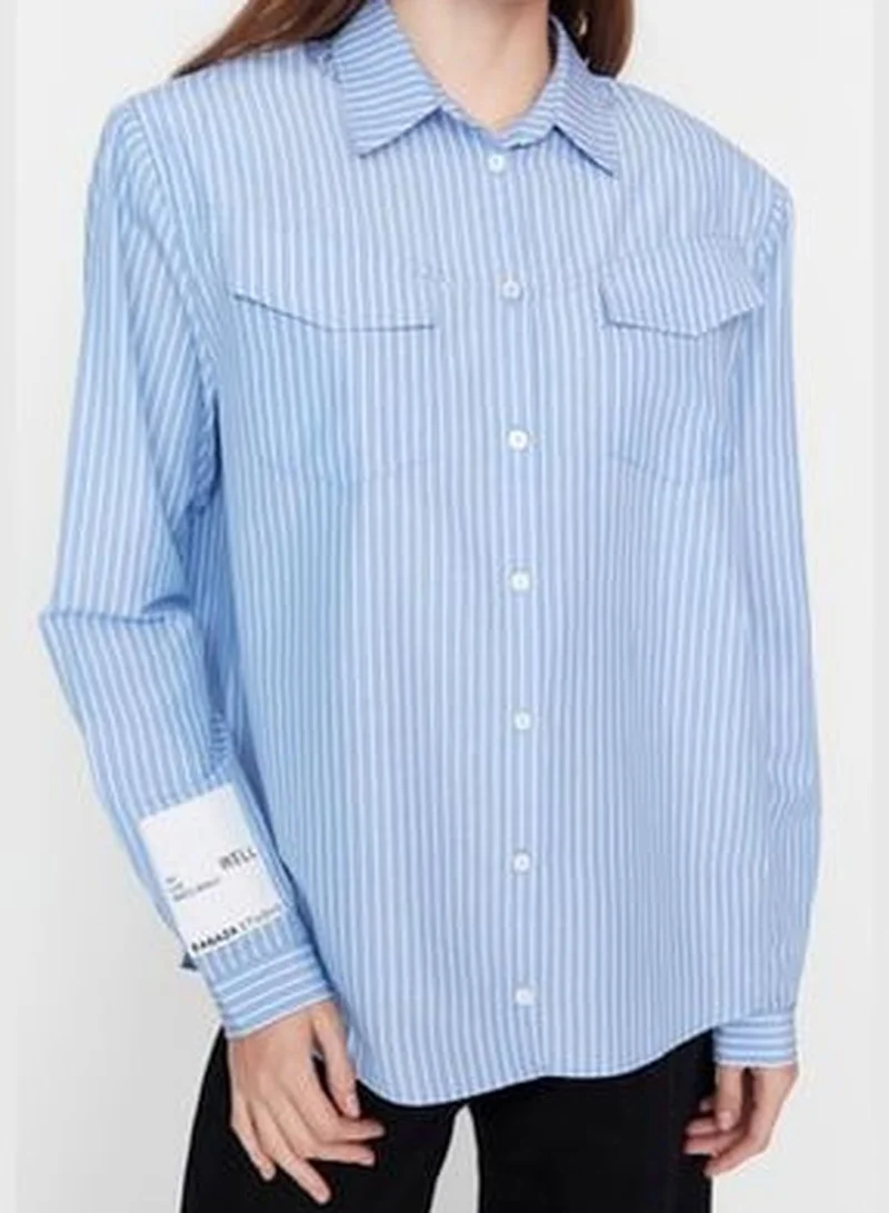 trendyol X Sagaza Studio White-Blue Shirt with Pocket Detail TPRAW23GO00022