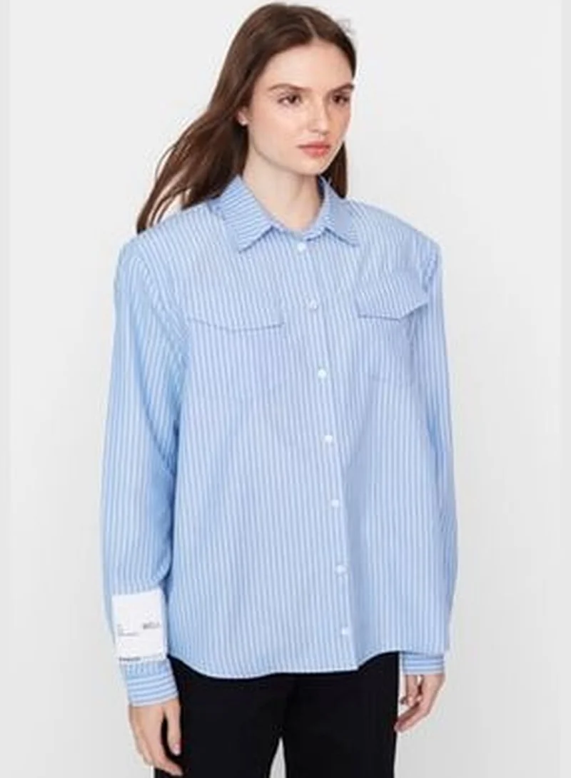 trendyol X Sagaza Studio White-Blue Shirt with Pocket Detail TPRAW23GO00022