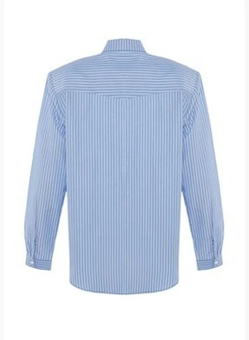 trendyol X Sagaza Studio White-Blue Shirt with Pocket Detail TPRAW23GO00022