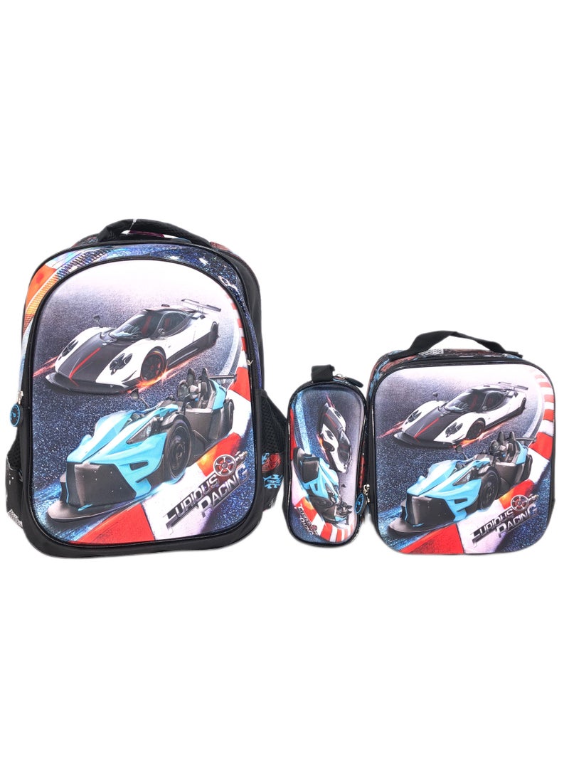 i-kola 16-Inch 3D EVA School Backpack Set: Favorite Car Characters Design, Complete with Lunch Bag and Pencil Case for Boys - Image 1