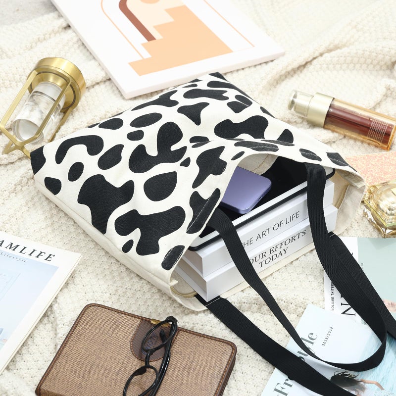 Baglemon Canvas Tote Bag for Women, Aesthetic Shoulder Handbag with Zipper & Inner Pockets - Image 3