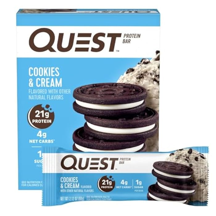 Quest Nutrition Cookies & Cream Protein Bars, 21g Protein, 4g Net Carbs, 1g Sugar, High Fiber, Gluten Free, Keto Friendly, 4 Count - Image 1